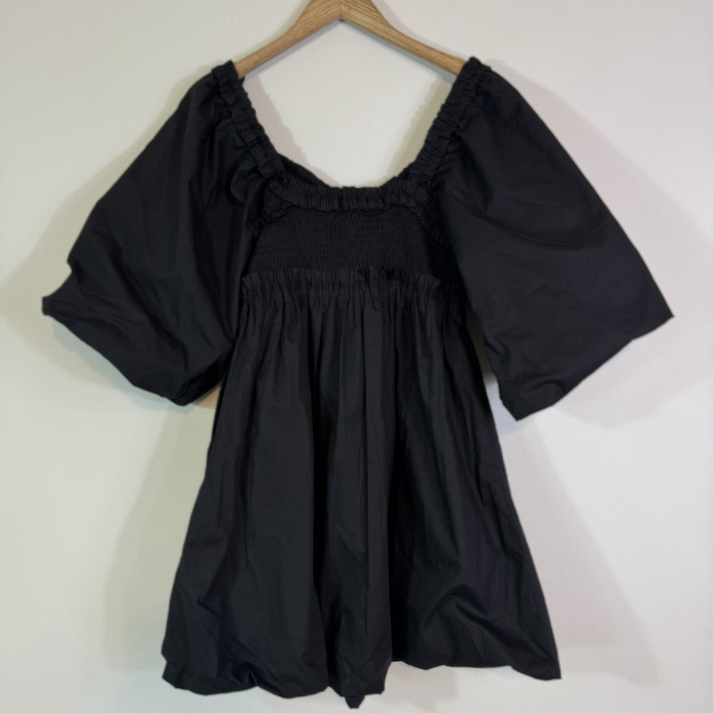 AVEC LES FILLES Cotton Puff Sleeve Bubble Hem Mini Dress Black Size M - Picture 6 of 8